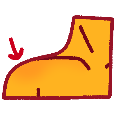 a stylized drawing of a yellow shoulder with a red arrow pointing to it.